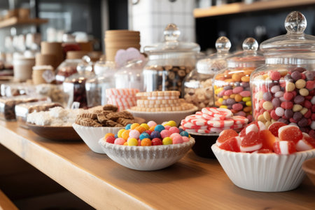 Various sweets on the table in a shop, Generative AIの素材