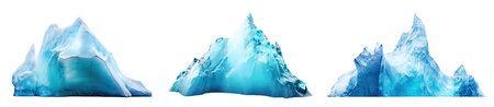 Set of three icebergs isolated on white background, Generative AIの素材