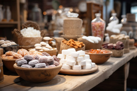 Various sweets on the table in a shop, Generative AIの素材