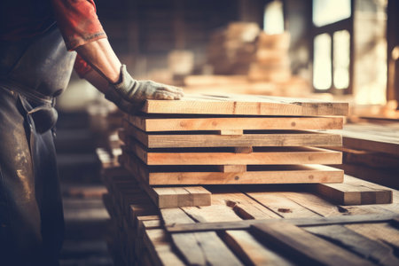 Man working at sawmill warehouse, Generative AIの素材