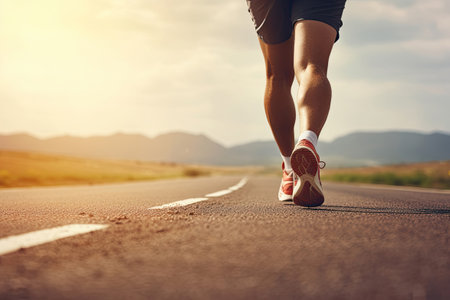 Man athlete running on the asphalt road, Generative AIの素材