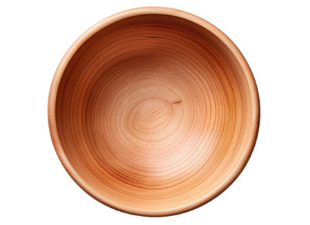 Empty wooden bowl isolated on white background, top view, Generative AIの素材