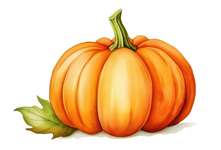 Watercolor illustration of ripe pumpkin isolated on white background, Generative AIの素材