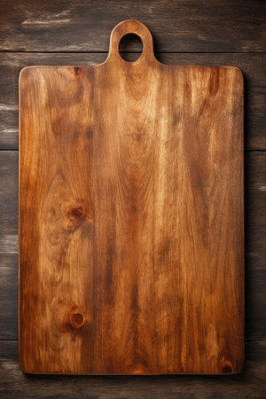 Old empty wooden cutting board, top view, Generative AIの素材