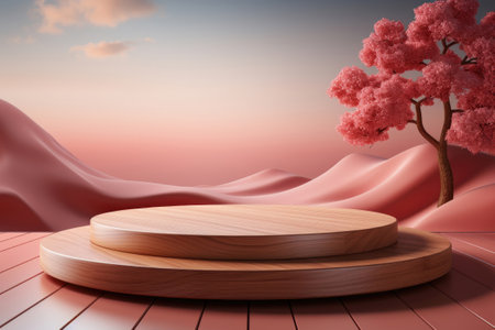 Wooden podium with abstract asian style background, Generative AIの素材