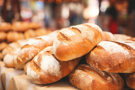 Pile of fresh bread n the street showcaseの素材