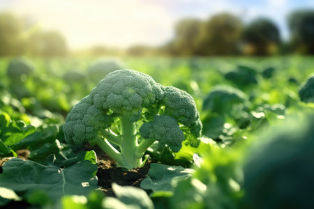 Ripe broccoli in the fieldの素材