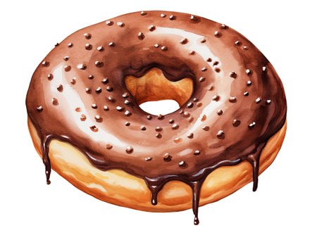 Watercolor illustration of a chocolate donut isolated on white backgroundの素材