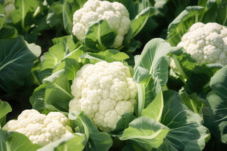 Close-up of ripe cauliflower in the fieldの素材