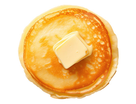 Pancakes with butter isolated on white background, top viewの素材
