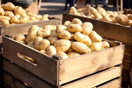 Wooden crates full of potatoesの素材