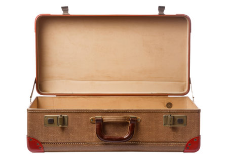 Opened retro suitcase isolated on white backgroundの素材