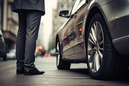 Close-up of a businessman standing near his luxury carの素材