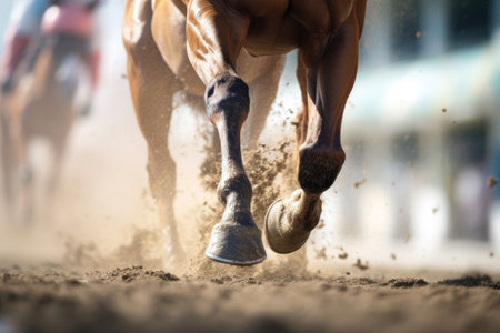 Close-up of legs of running horses, horse racingの素材