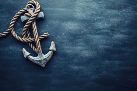 Nautical background with rope and anchor, copy spaceの素材