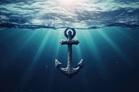 Old anchor in a waterの素材