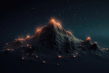 Abstract mountains with micro particles and highlighted dotsの素材