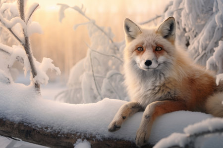Portrait of a red fox in winter forestの素材