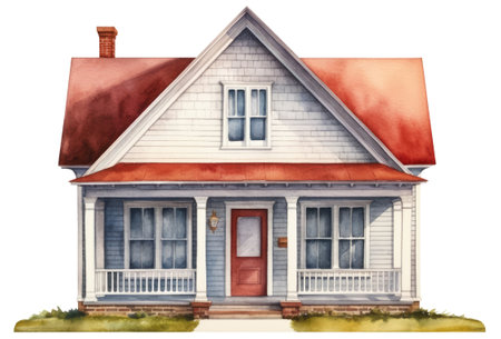 Watercolor illustration of a house isolated on white backgroundの素材