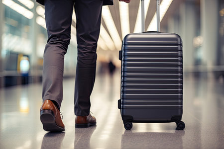 Close-up of businessman with suitcase in the airportの素材