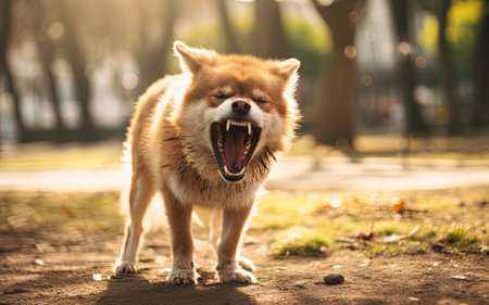 Angry dog in a parkの素材