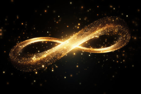 Golden micro particles shaped as infinity symbolの素材