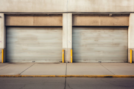 Two garage doors on the streetの素材
