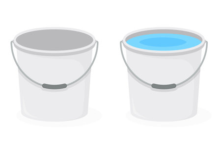 Empty grey plastic bucket and bucket with water, vector illustrationのイラスト素材