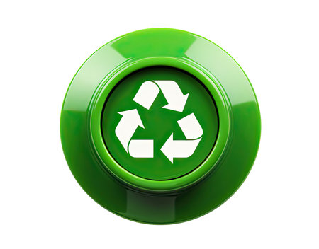 Round green button with recycle symbol isolated on white backgroundの素材