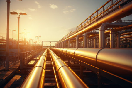 Industrial stainless steel pipeline at the factoryの素材