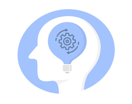 Creative thinking concept with light bulb with gear inside human brainのイラスト素材