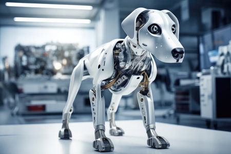 Futuristic mechanical white robotic dogの素材