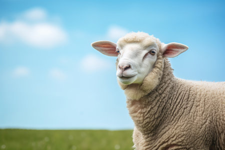 Portrait of a sheep in the green meadowの素材