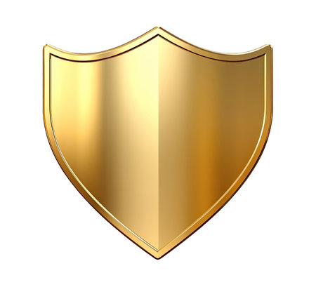 Golden shield isolated on white backgroundの素材