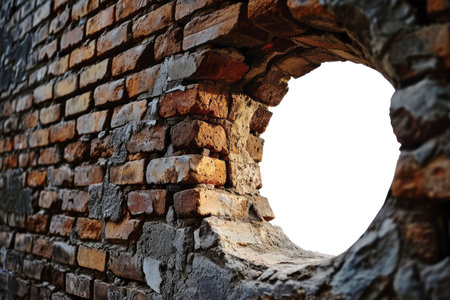 Round hole in brown brick wallの素材
