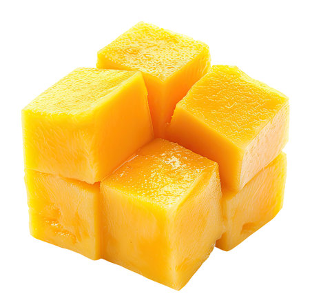Mango cubes isolated on white backgroundの素材