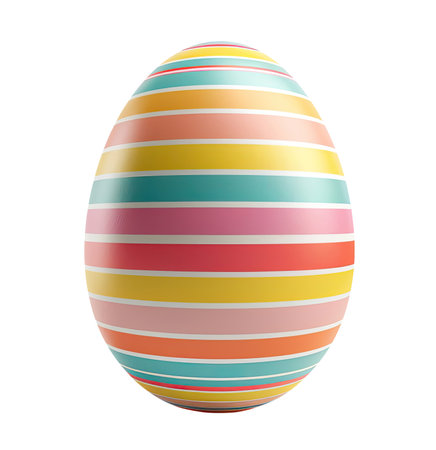 Striped colored easter egg isolated on white backgroundの素材