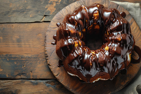 Bundt cake on the wooden table, top viewの素材
