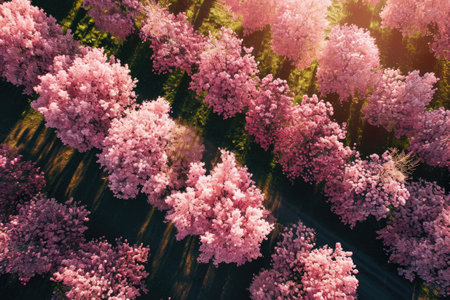 Top view of blooming cherry treesの素材