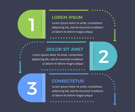 Minimal business infographic design template with three options or steps, process, workflow template, dark background, vector eps10 illustrationのイラスト素材