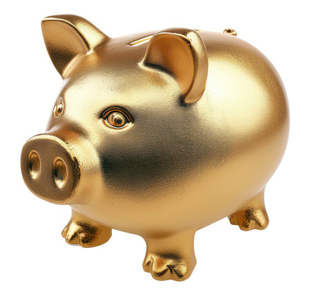 Golden piggy bank isolated on white backgroundの素材