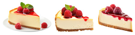 Cheesecake slices with berries isolated on white backgroundの素材
