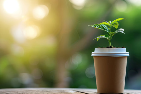 Sprout growing in the coffee to go cupの素材