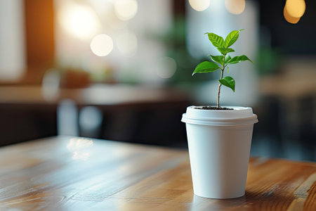 Sprout growing in the coffee to go cupの素材