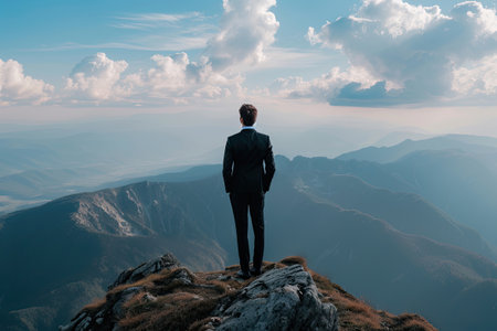 Businessman standing on the top of the mountainの素材