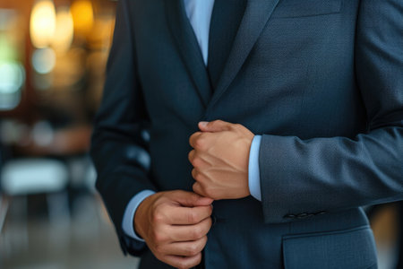 Close-up of businessman hands on the suitの素材