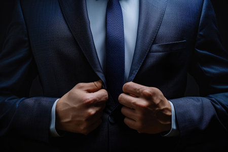 Close-up of businessman wearing dark blue suitの素材