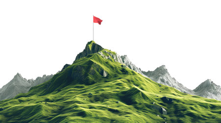 Mountain with red flag on its top, success conceptの素材