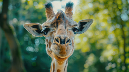 Portrait of a giraffe on natural backgroundの素材