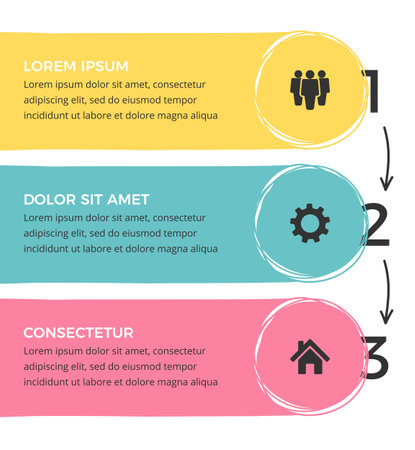 Infographic template with three hand drawn elements and arrows, vector eps10 illustrationのイラスト素材